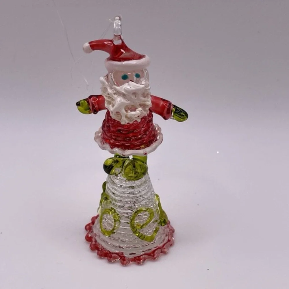 Vintage Hand Blown Spun Art Glass Santa Bell Noel‎ Christmas Ornament
